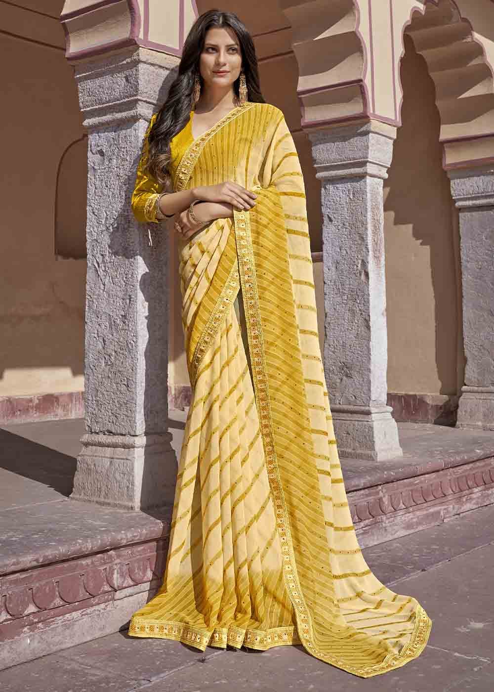 Rob Yellow Printed Georgette Saree