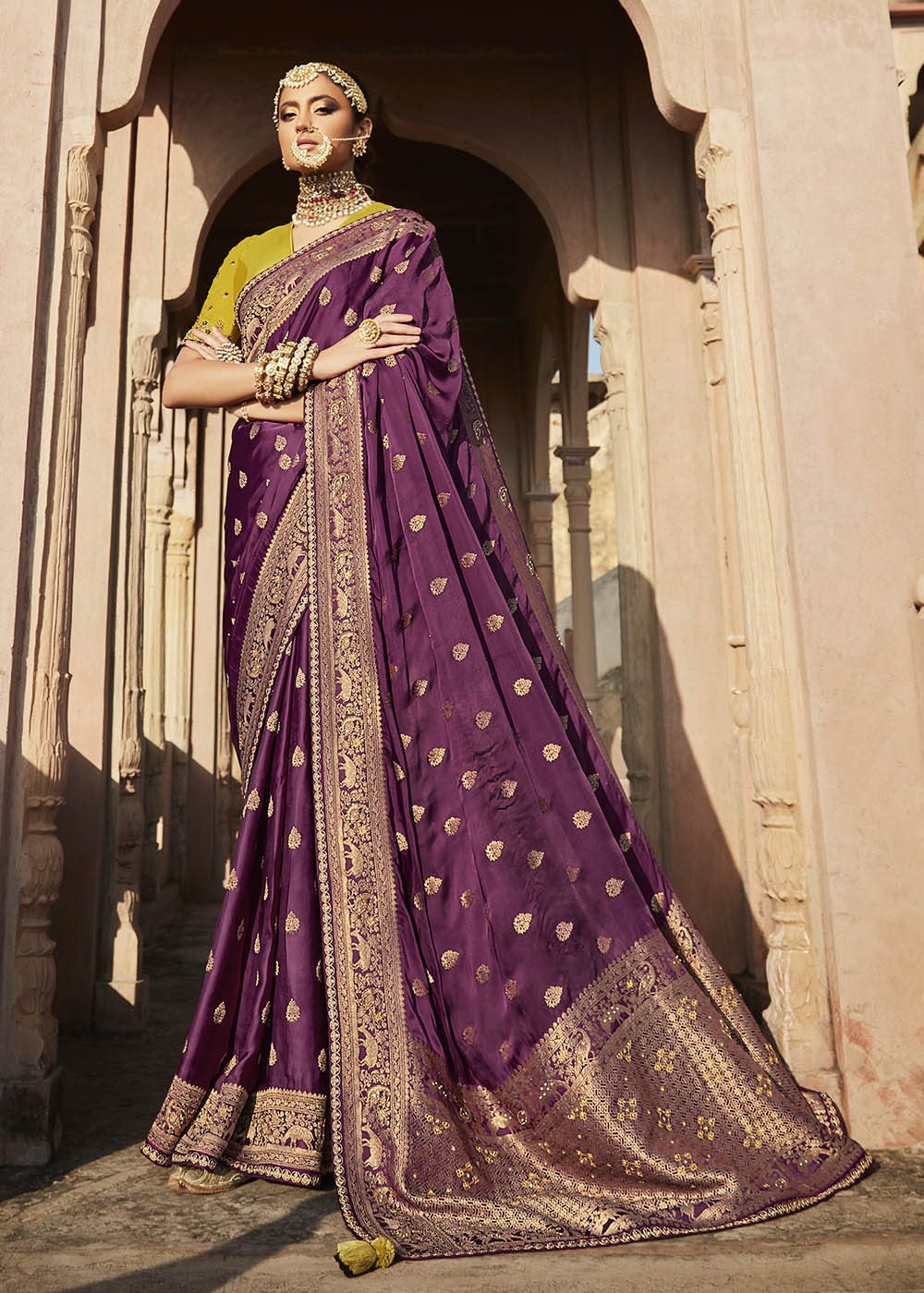 Candy Purple Zari Woven Banarasi Silk Saree with Embroidered Blouse