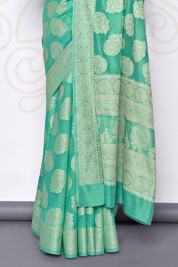 Ocean Green Cotton Saree