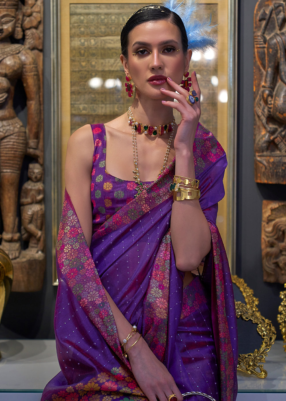 Affair Purple Woven Dual Tone Organza Banarasi Silk Saree