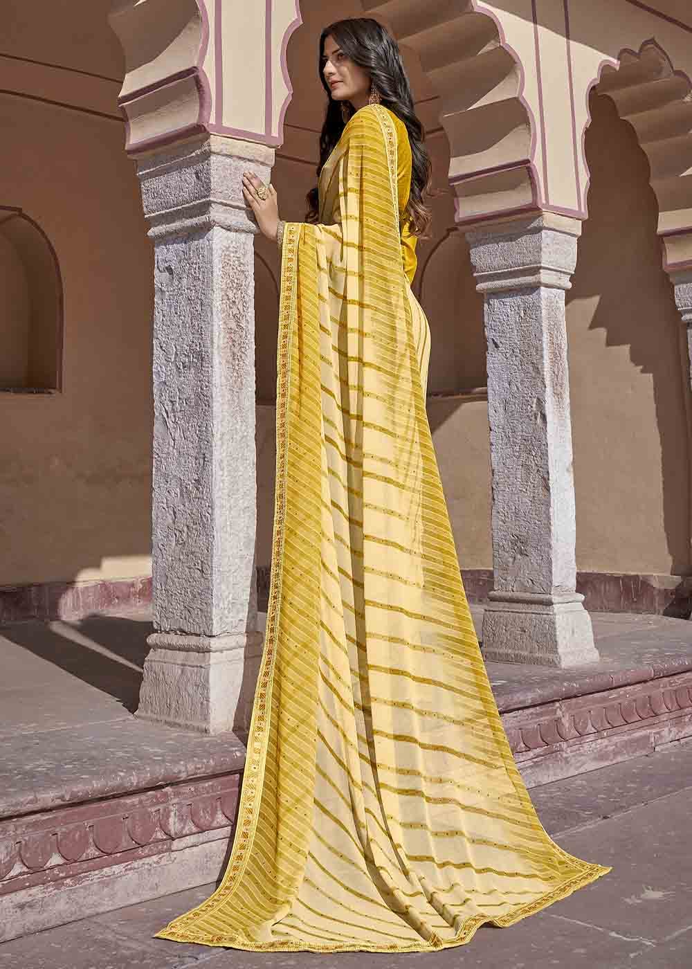 Rob Yellow Printed Georgette Saree