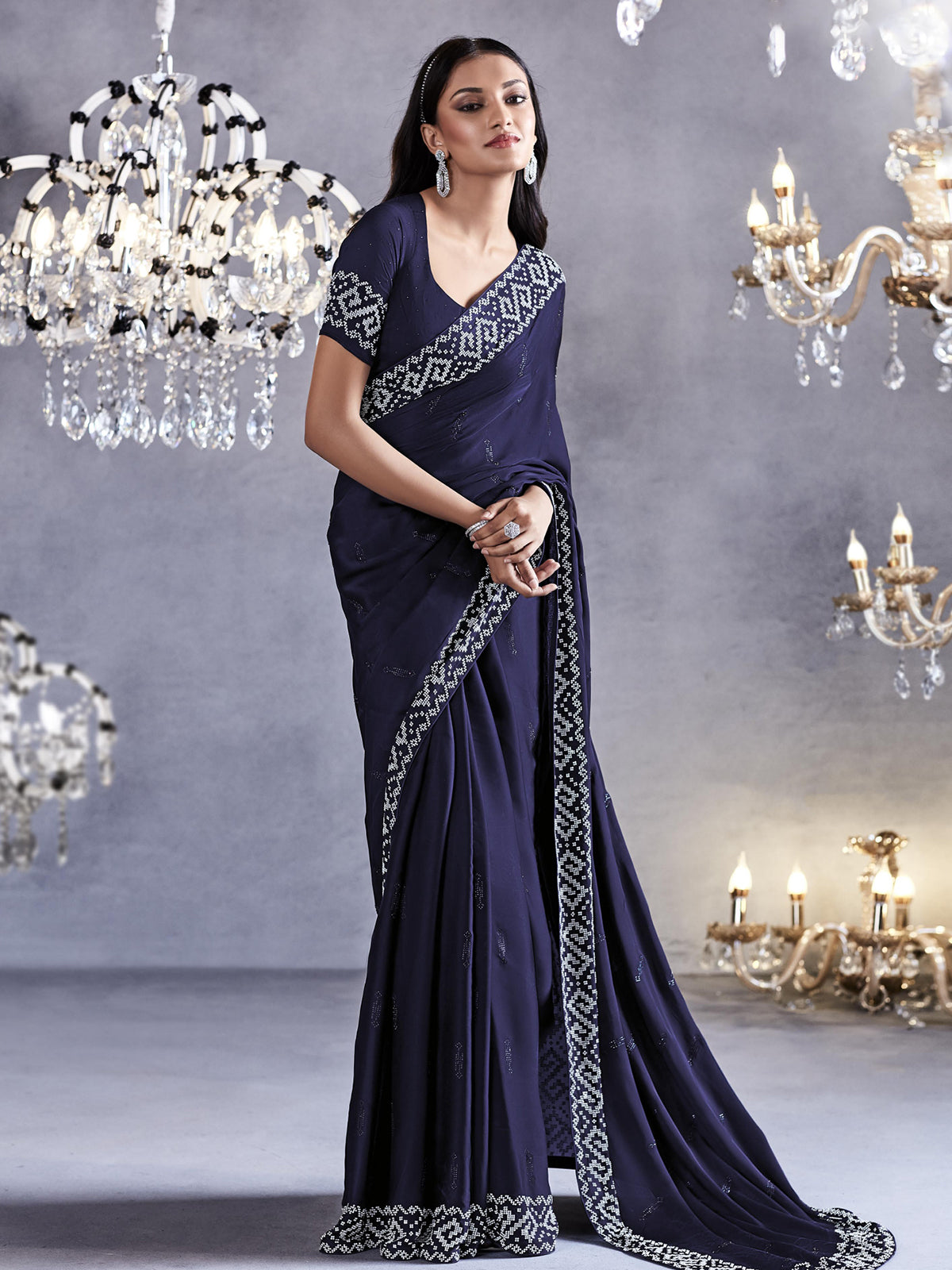 Tuna Blue Woven Embroidered Satin Silk Saree