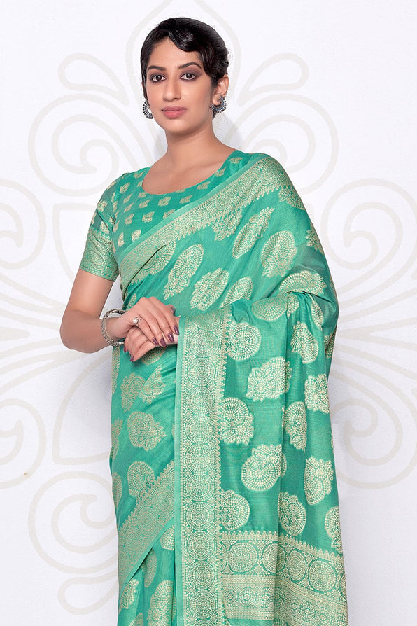 Ocean Green Cotton Saree