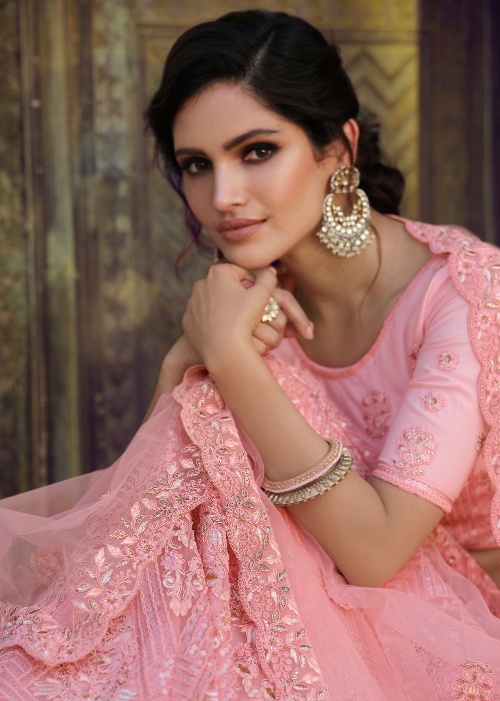 Illusion Pink Soft Net Designer Lehenga Choli