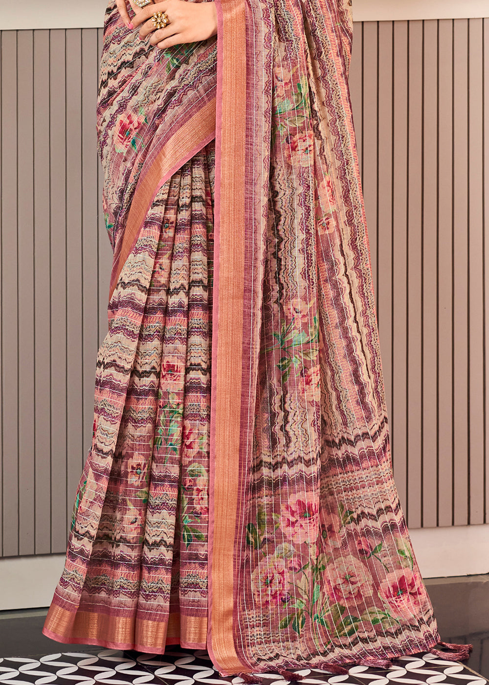 Quicksand Purple Linen Saree with Digital Print