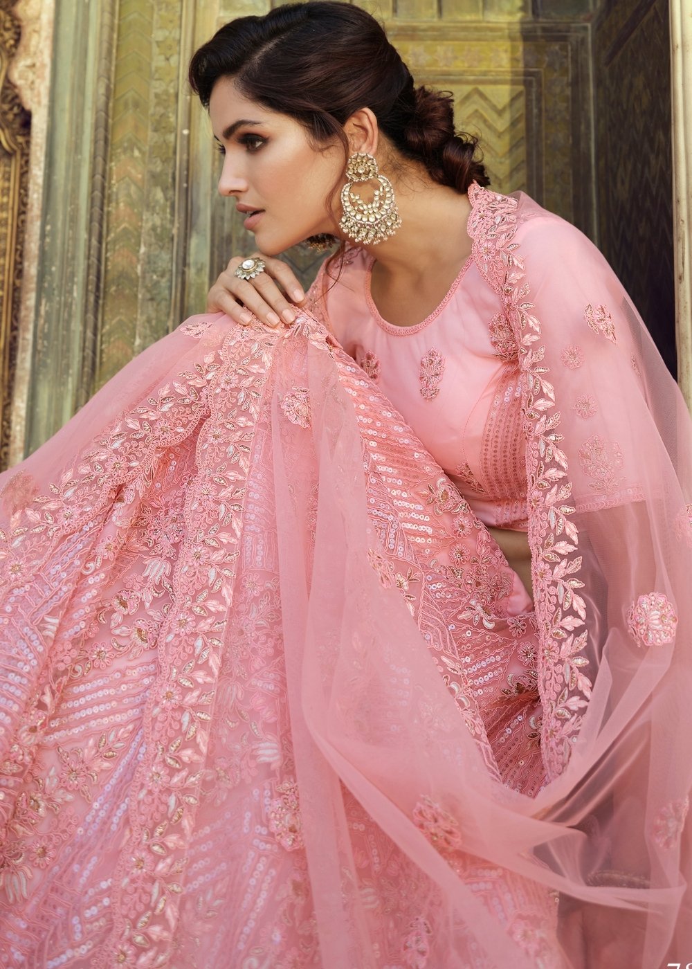 Illusion Pink Soft Net Designer Lehenga Choli