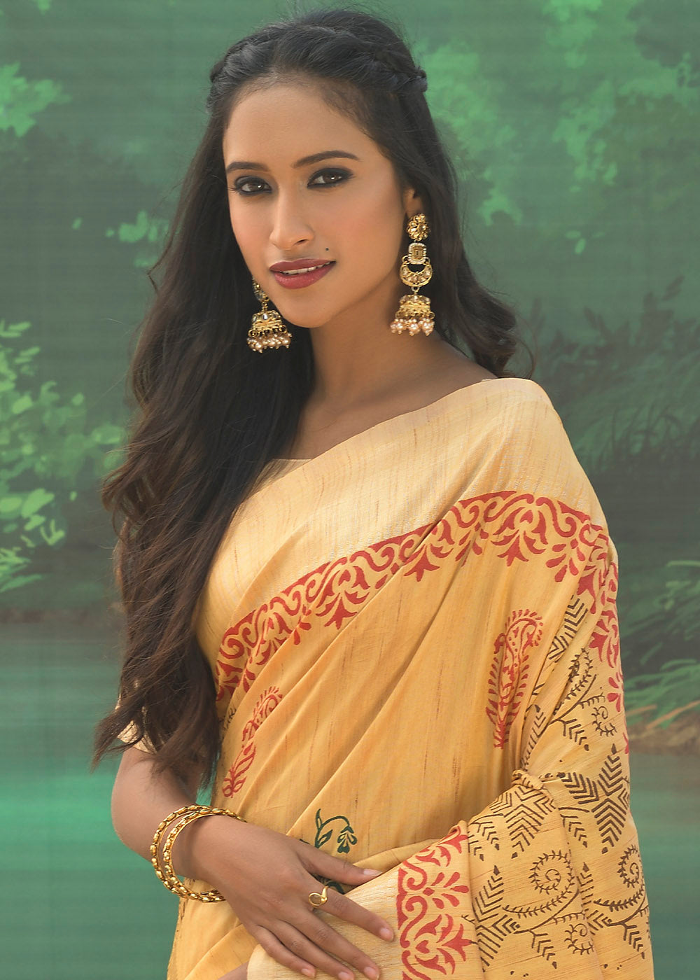 Portafino Yellow Cotton Silk Printed Saree