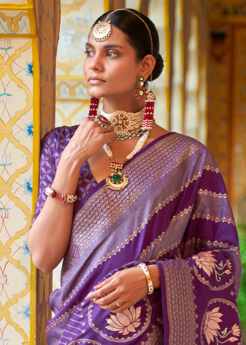 Grape Purple Zari Woven Banarasi Saree