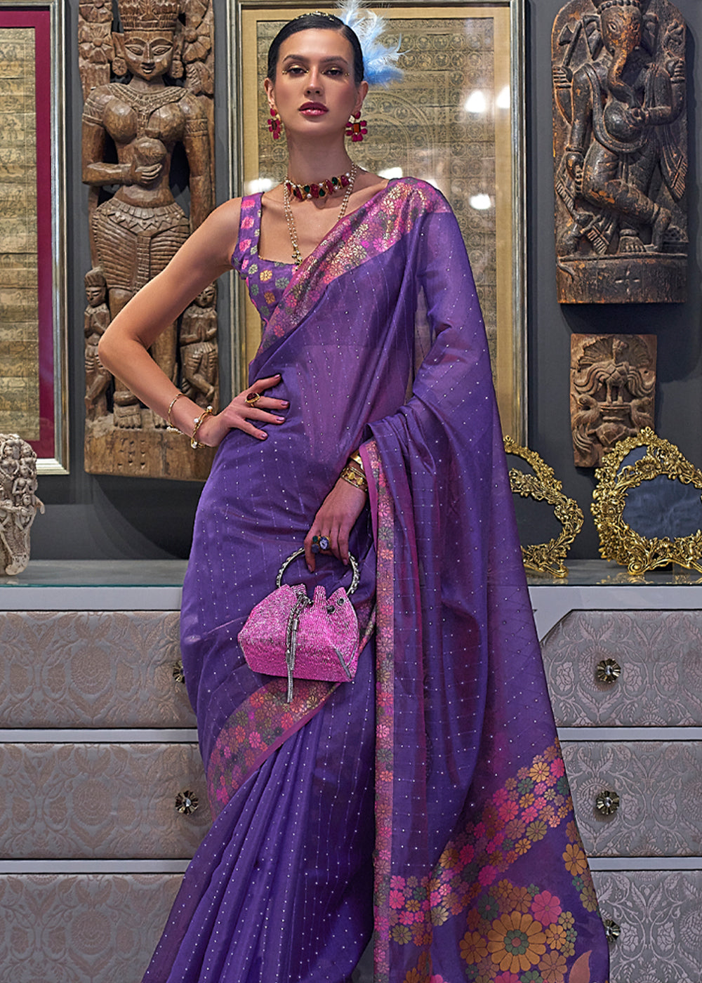 Affair Purple Woven Dual Tone Organza Banarasi Silk Saree