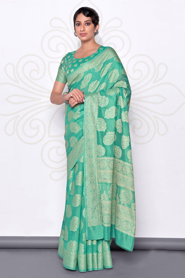 Ocean Green Cotton Saree