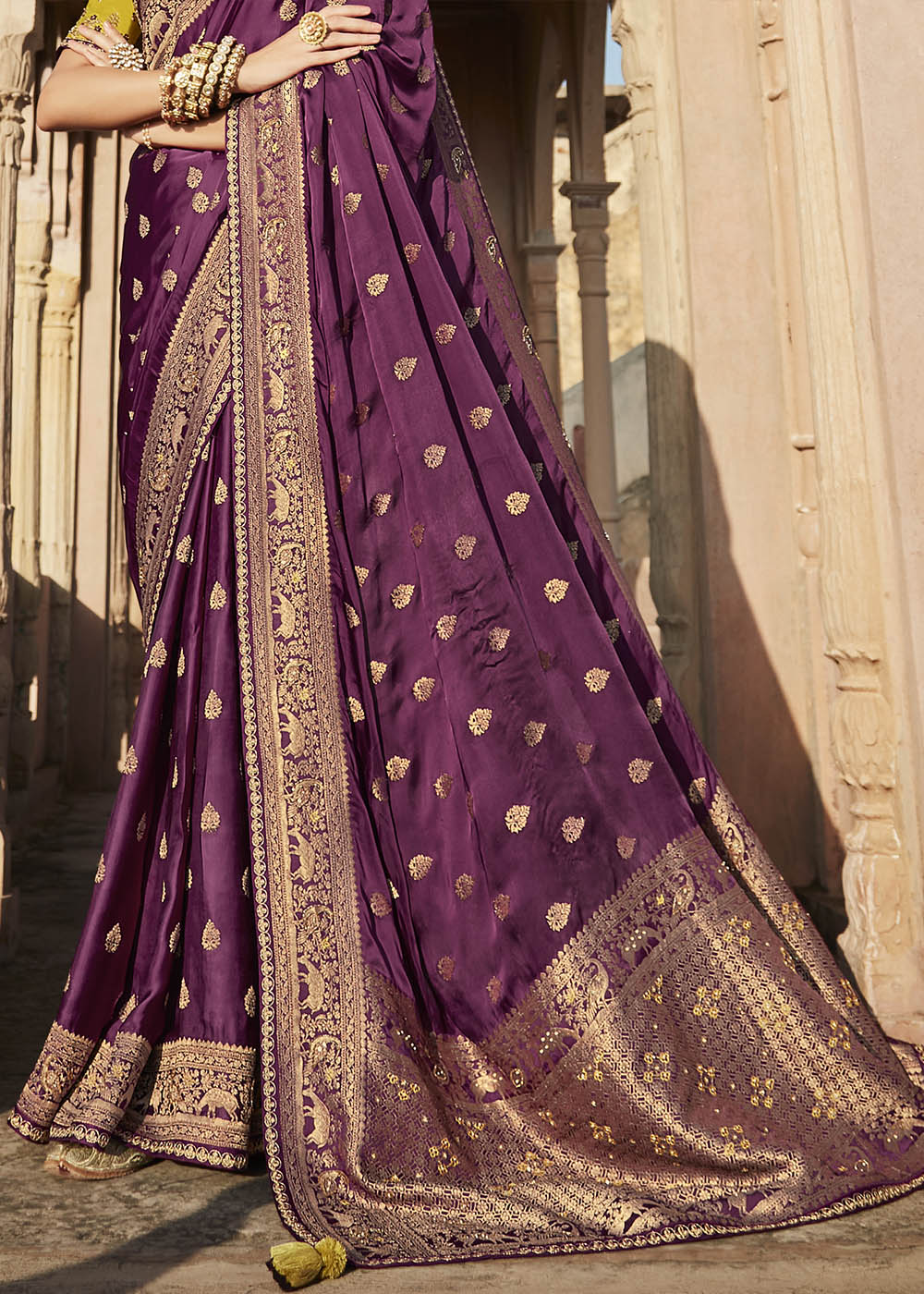 Candy Purple Zari Woven Banarasi Silk Saree with Embroidered Blouse