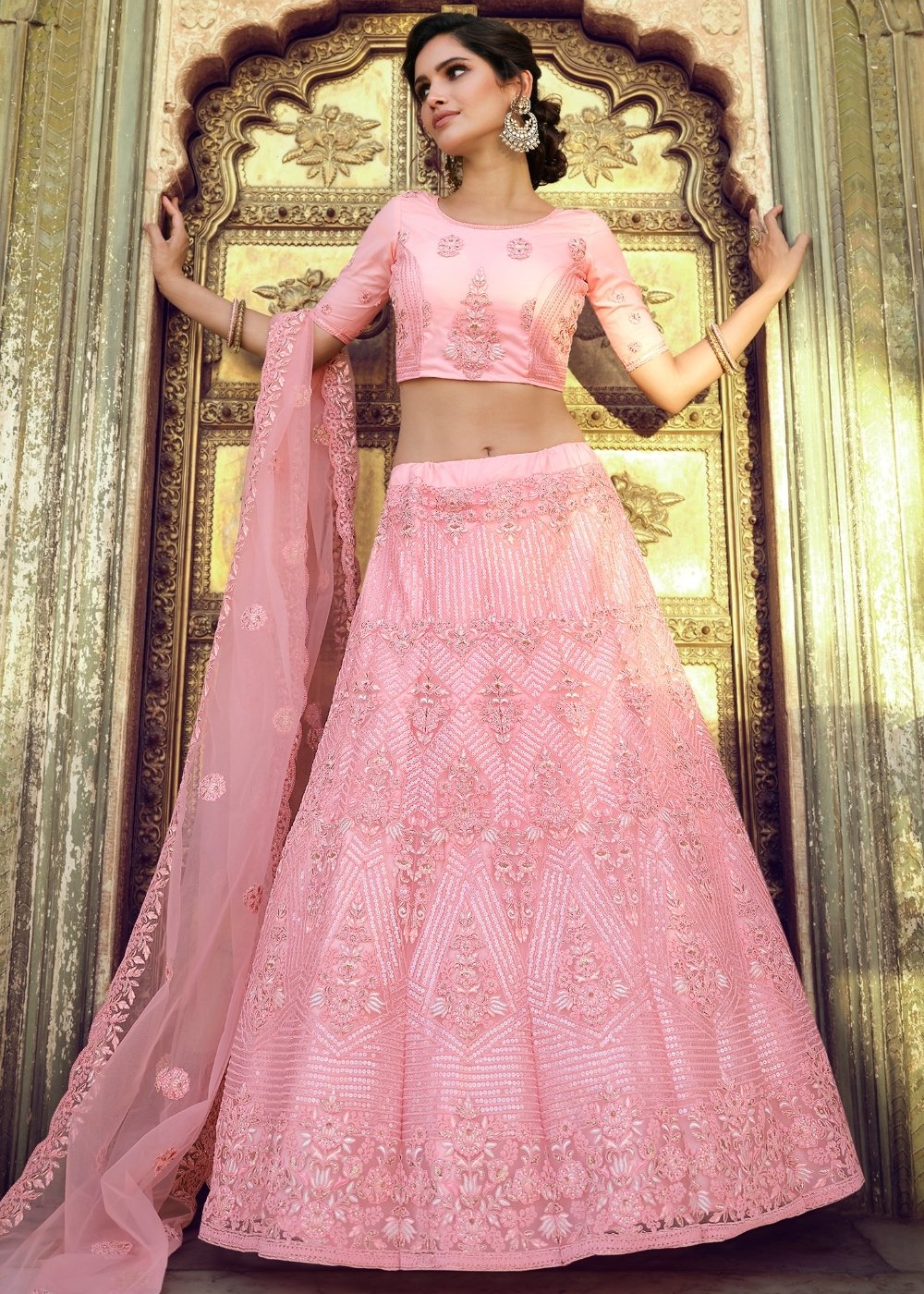 Illusion Pink Soft Net Designer Lehenga Choli