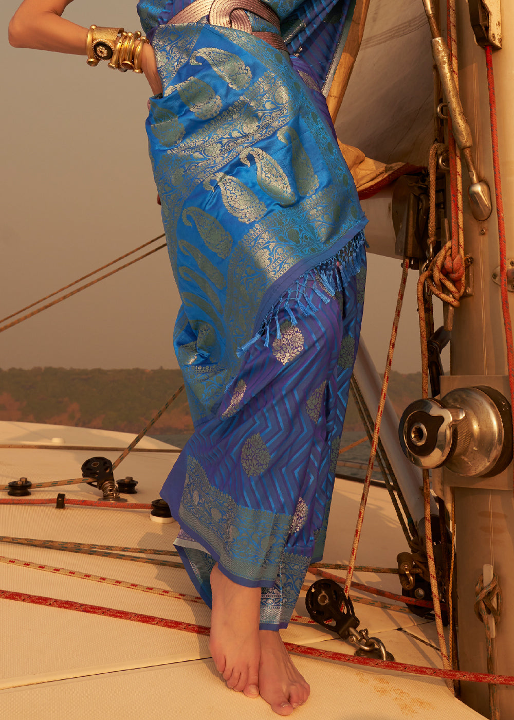 Wedgewood Blue Dual Tone Banarasi Satin Silk Saree