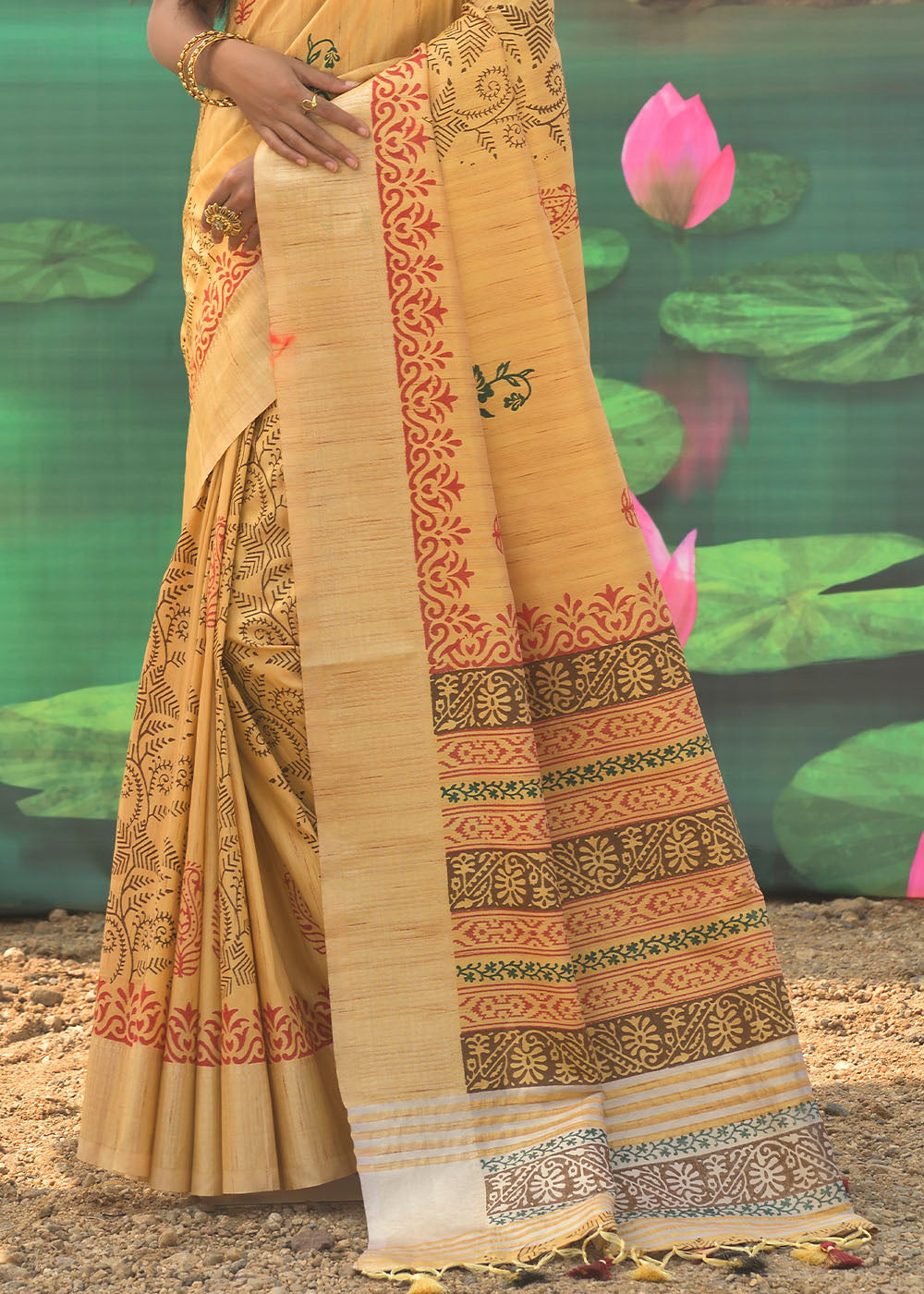 Portafino Yellow Cotton Silk Printed Saree