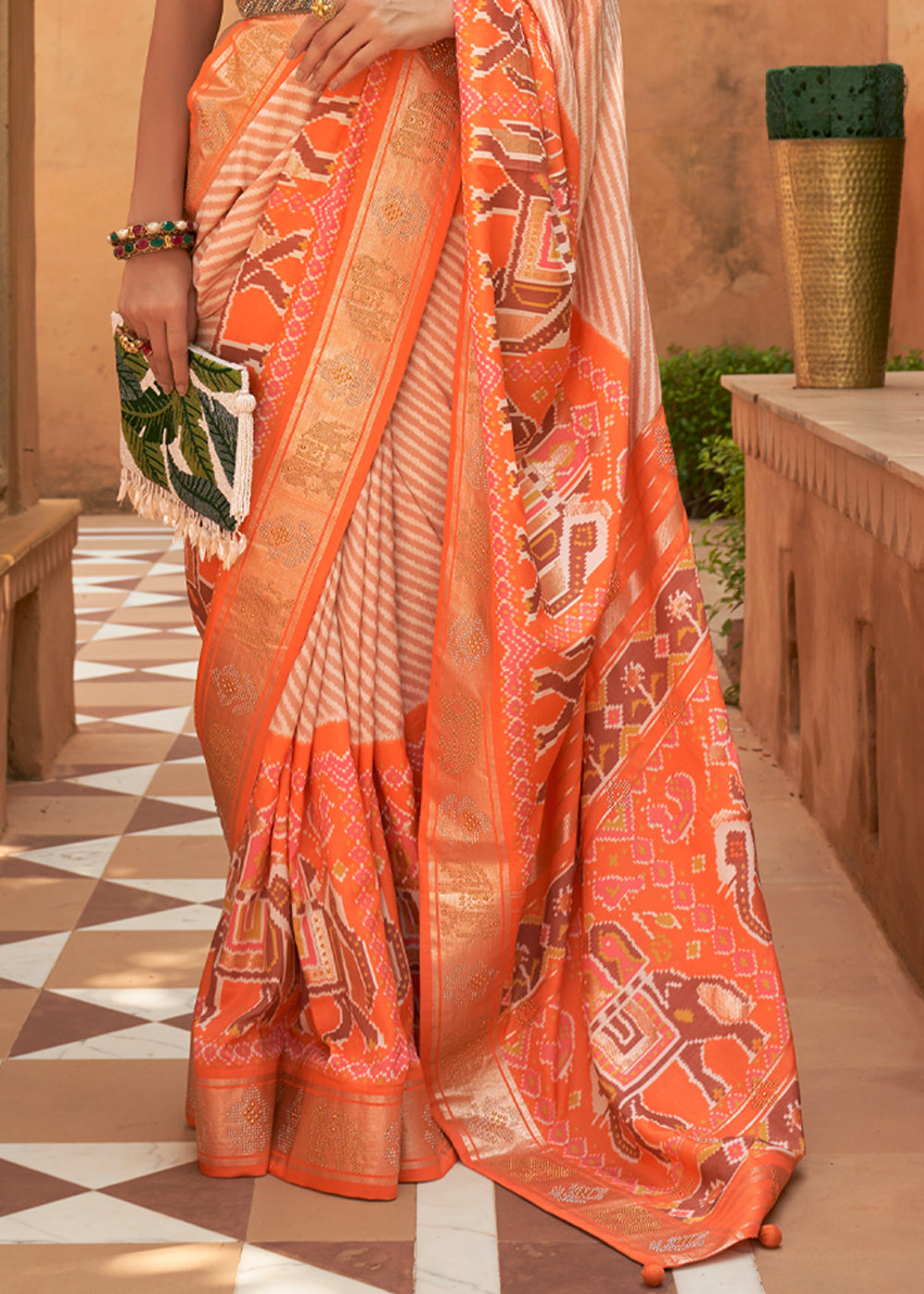 Mandarin Orange Patola Silk Saree