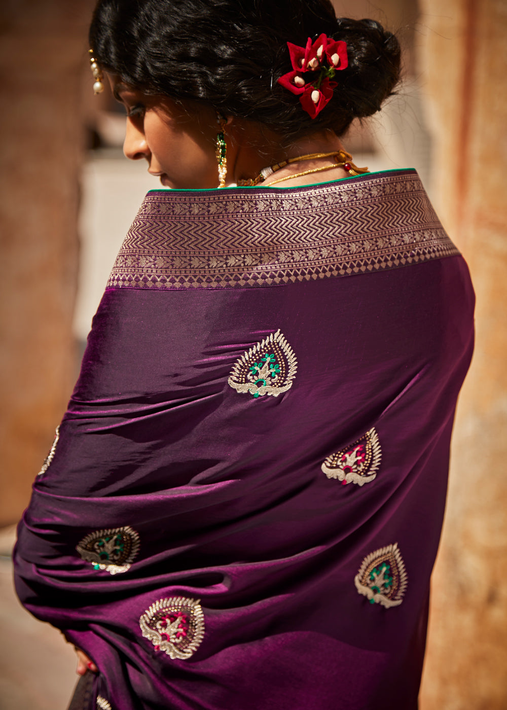 Livid Purple and Green Zari Woven Designer Banarasi Saree