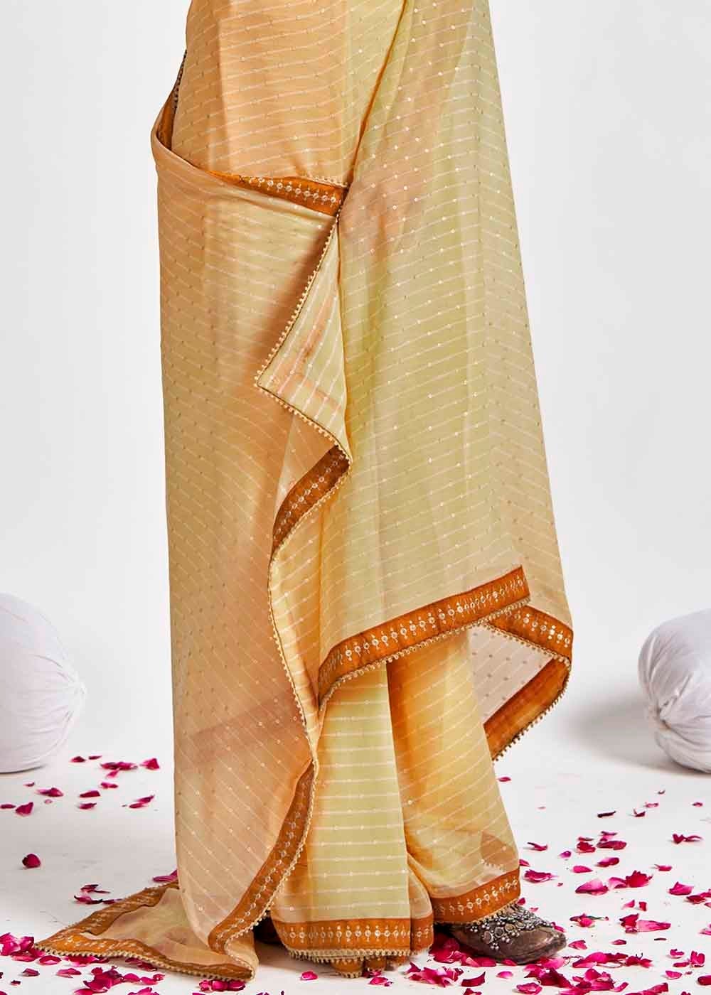 Tan Yellow Printed Georgette Saree