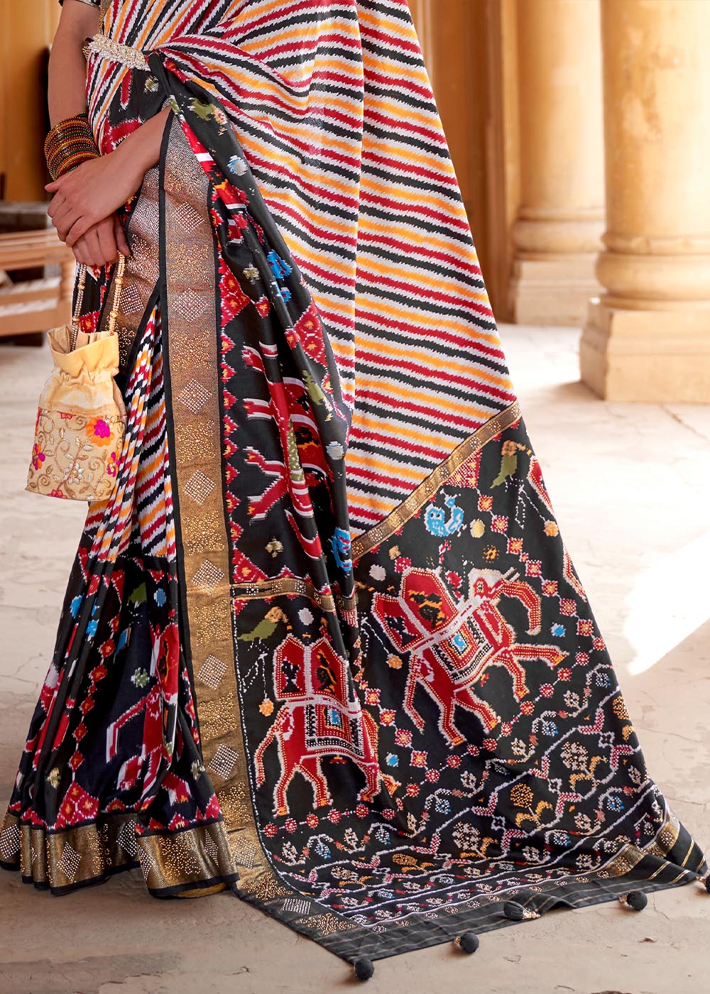 Granite Black Multicolor Printed Patola Saree