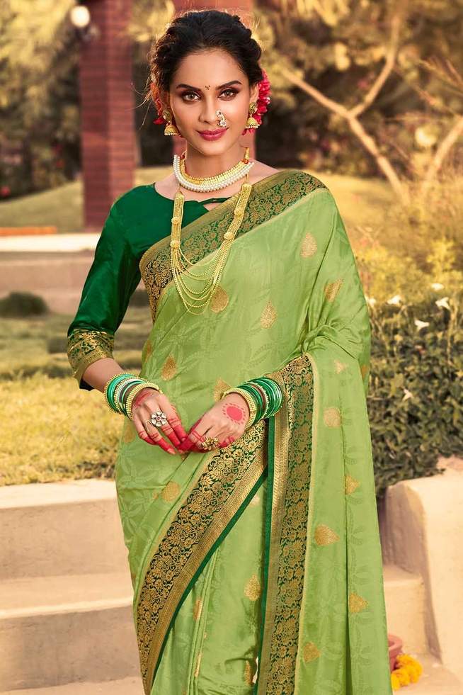 Olive Green Zari Woven Kanjivram Saree