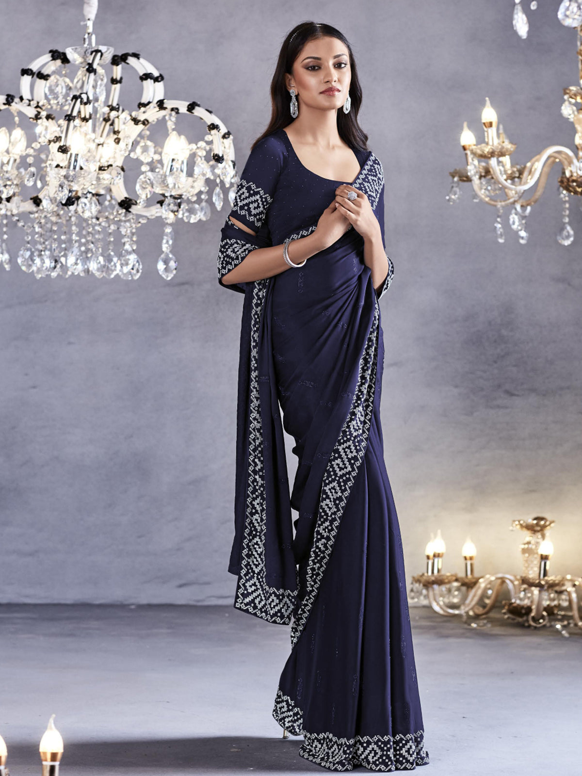 Tuna Blue Woven Embroidered Satin Silk Saree