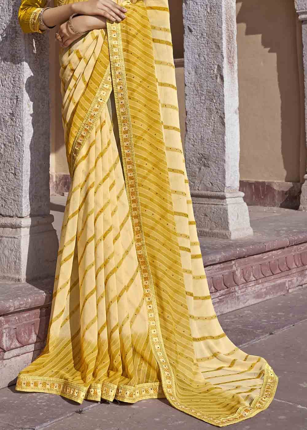 Rob Yellow Printed Georgette Saree