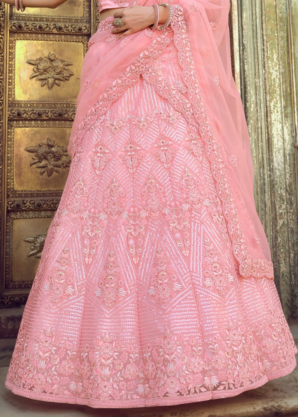 Illusion Pink Soft Net Designer Lehenga Choli