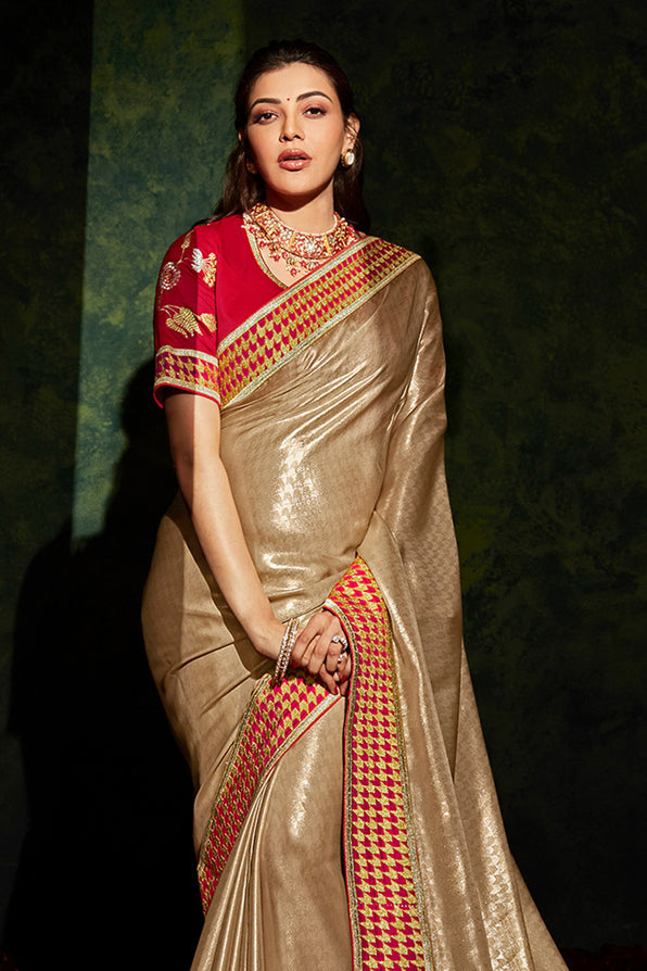 Teak Golden and Red Handloom South Silk Saree