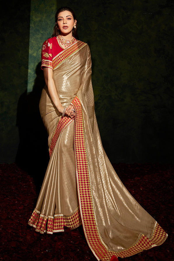 Teak Golden and Red Handloom South Silk Saree