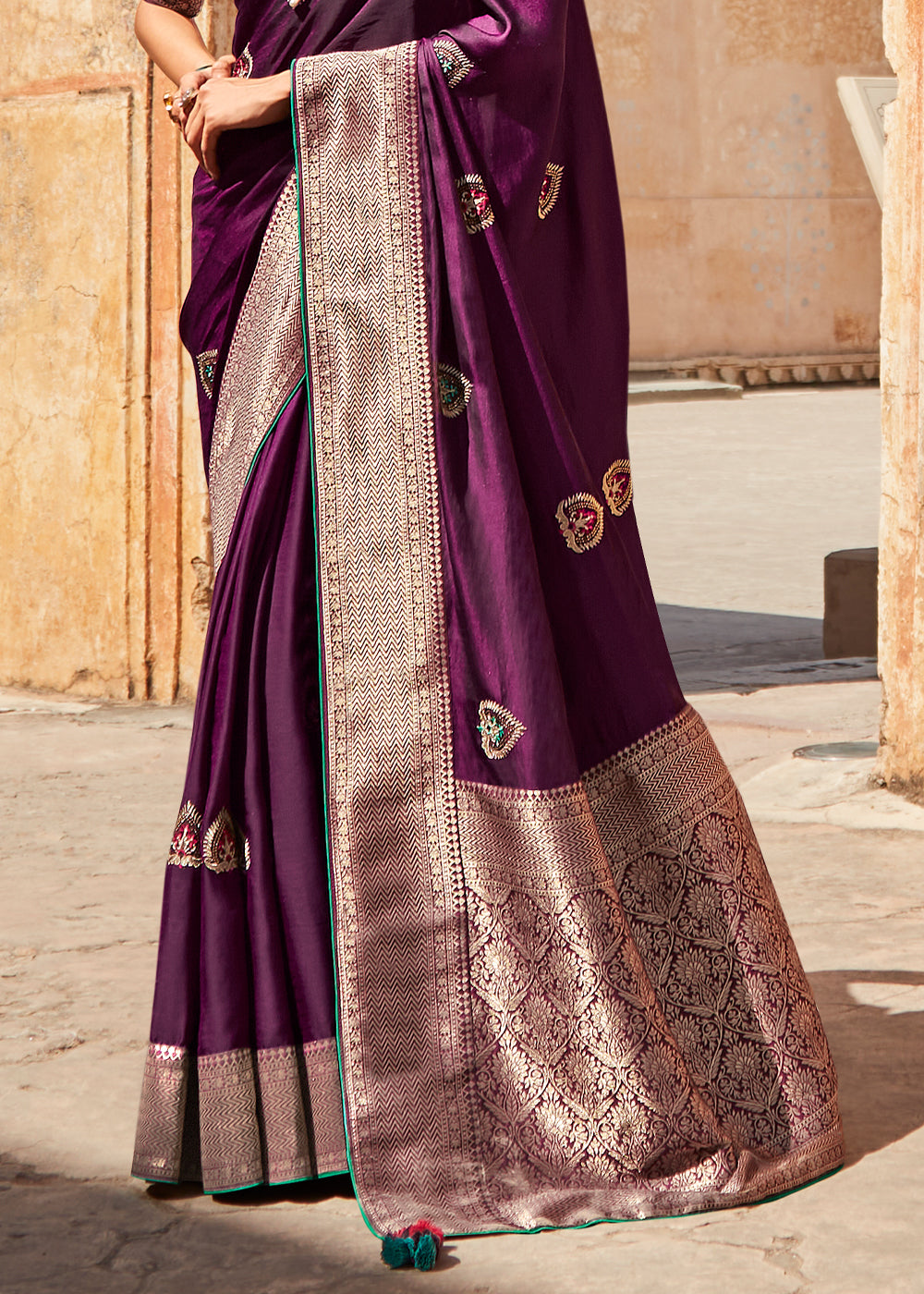 Livid Purple and Green Zari Woven Designer Banarasi Saree