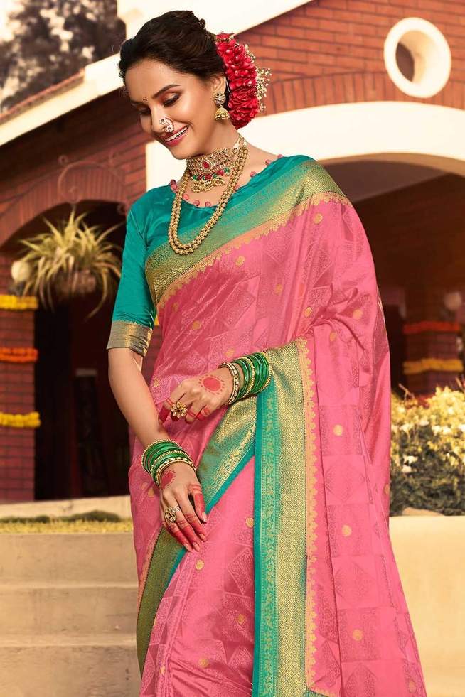 Froly Light Pink Zari Woven Kanjivaram Saree