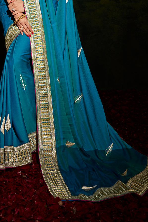 Malachite Blue and Pink South Silk Saree