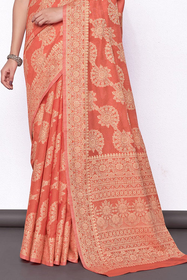 Vivid Peach Cotton Saree