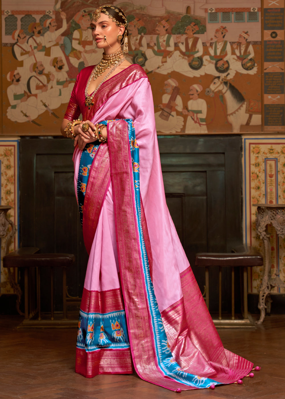 Illusion Pink and Red Banarasi Patola Saree