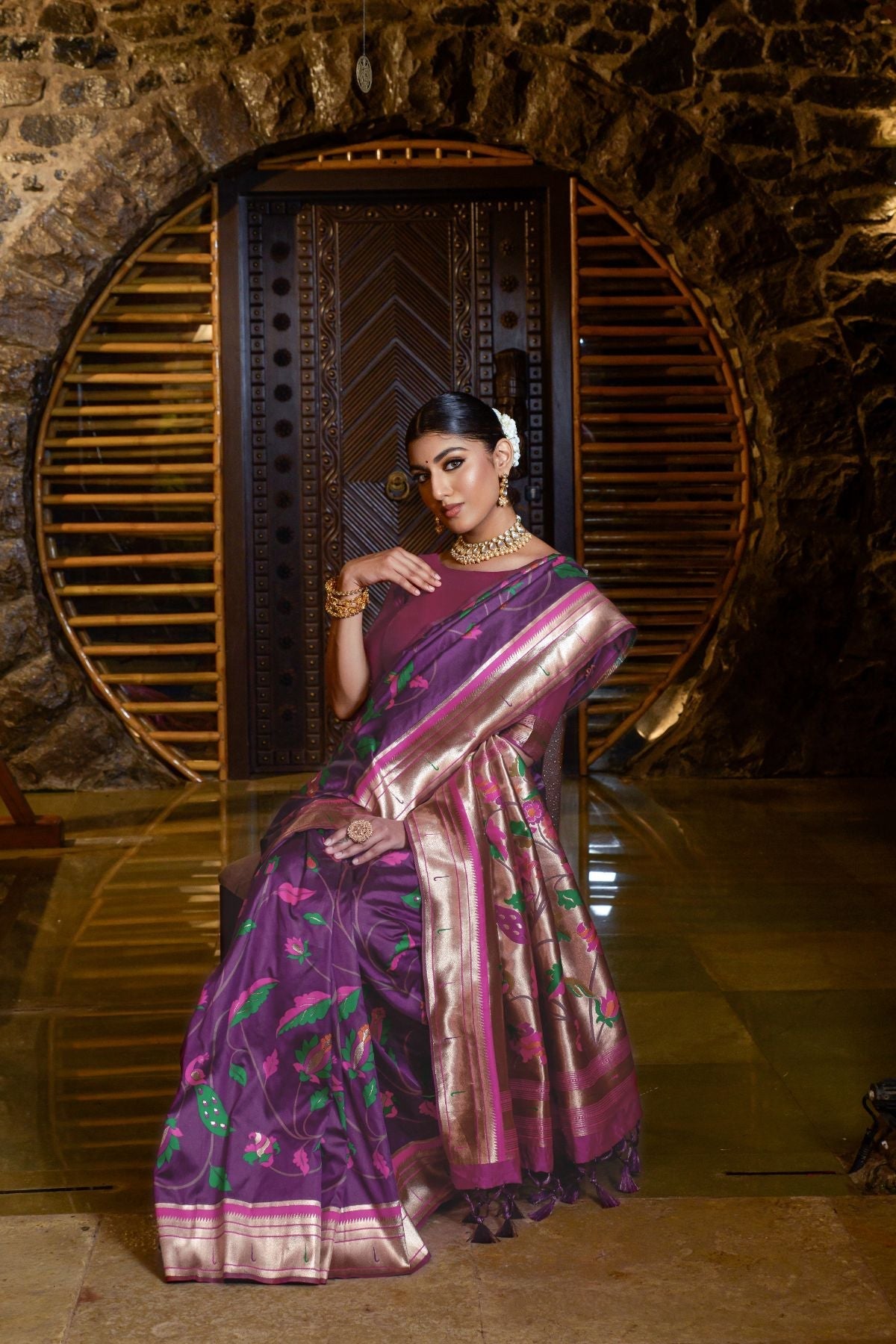 Rose Quartz Purple Banarasi Paithani Silk Saree