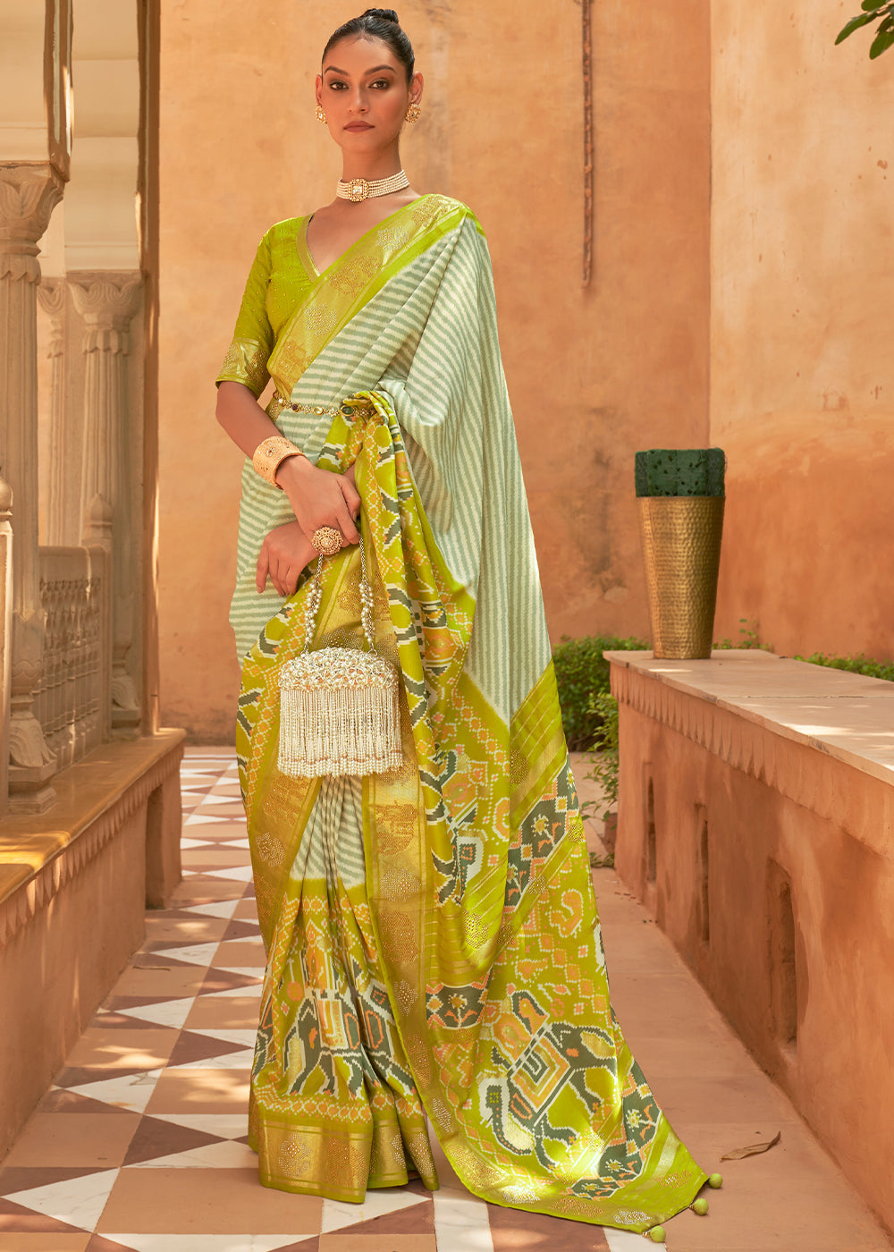 Lemon Green Patola Silk Saree