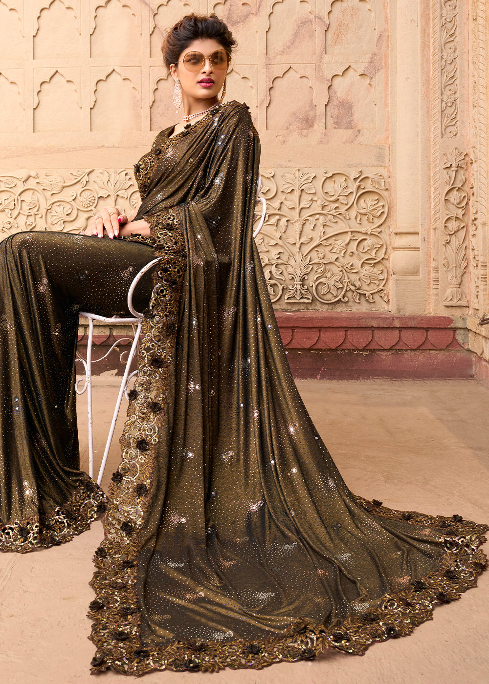 Irish Brown Designer Silk Saree