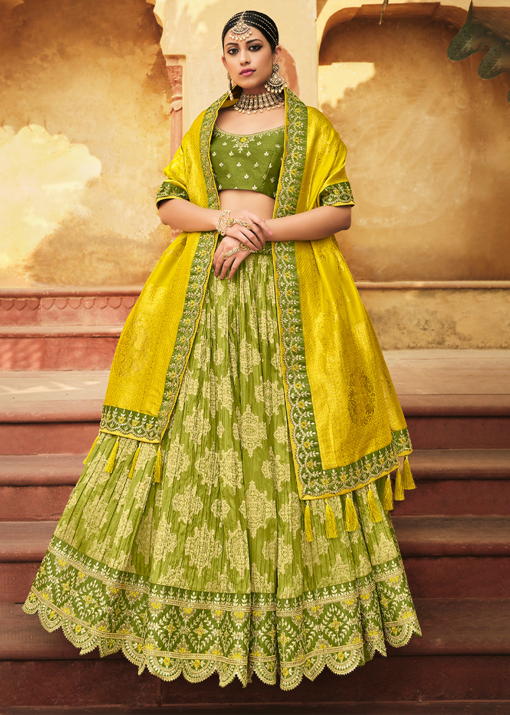 Olivetone Green Heavy Embroidered Lehenga