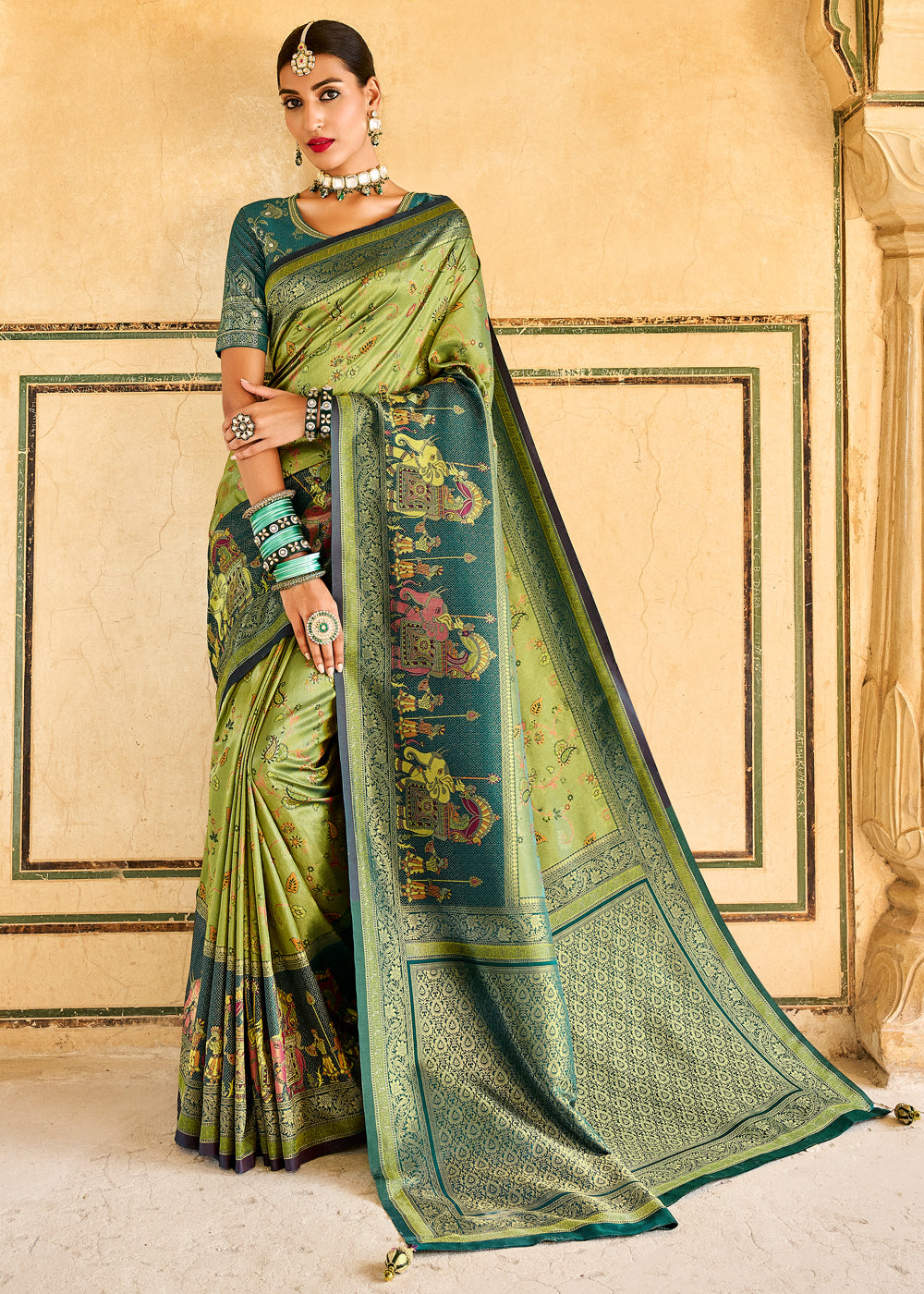 Barley Green Designer Banarasi Saree