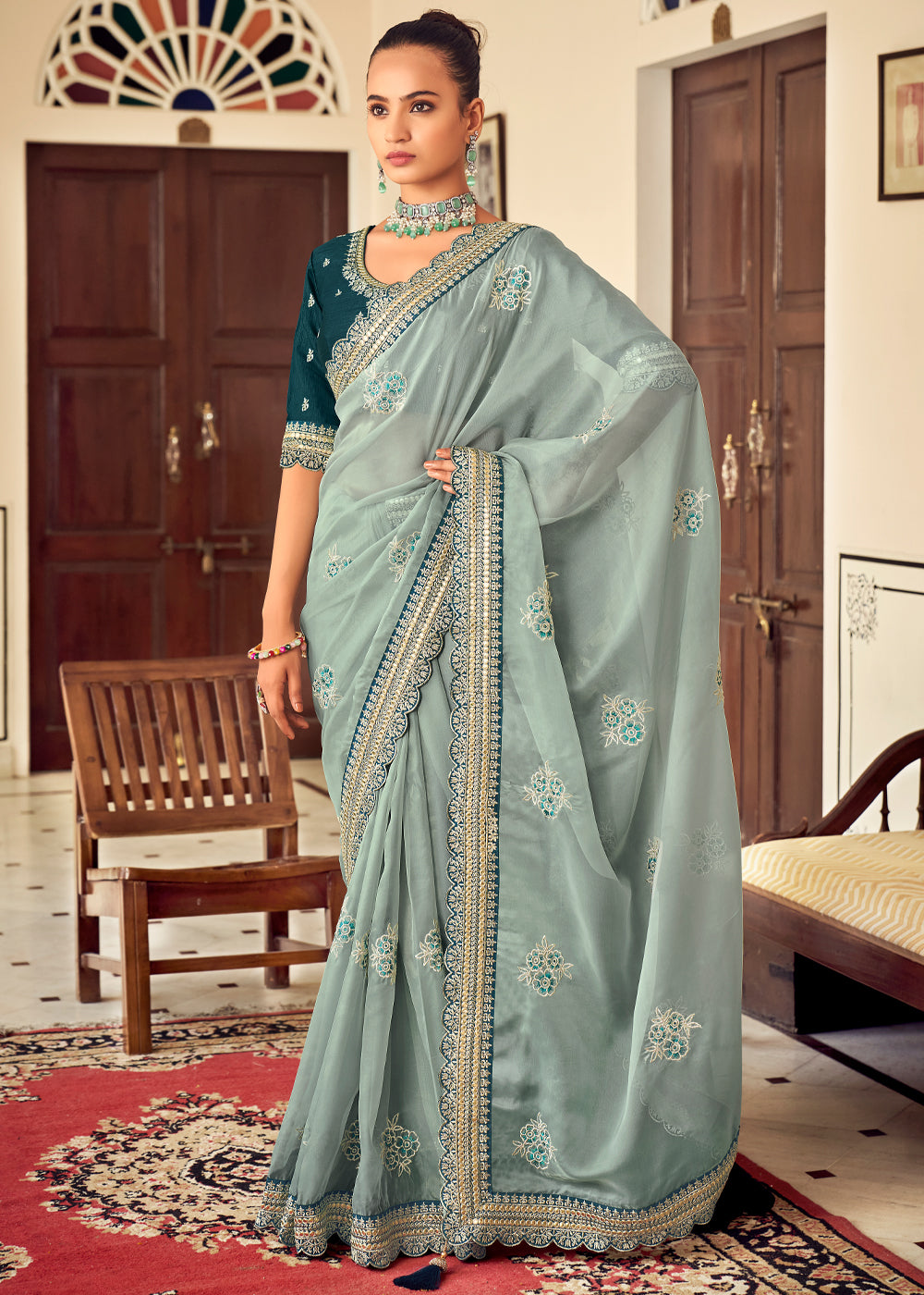 Stack Blue Woven Banarasi Georgette Silk Saree