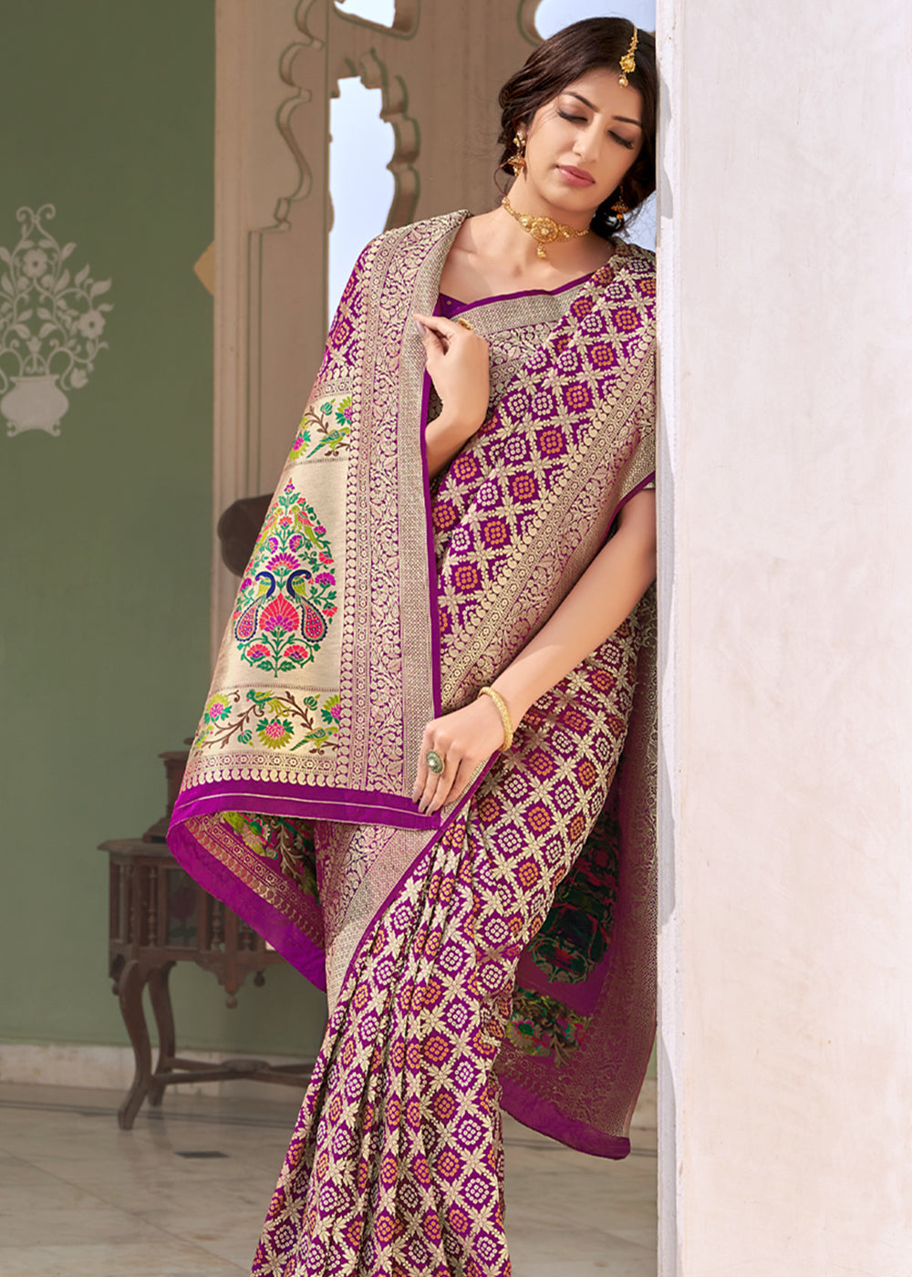 Cannon Purple Zari Woven Banarasi Brocade Saree