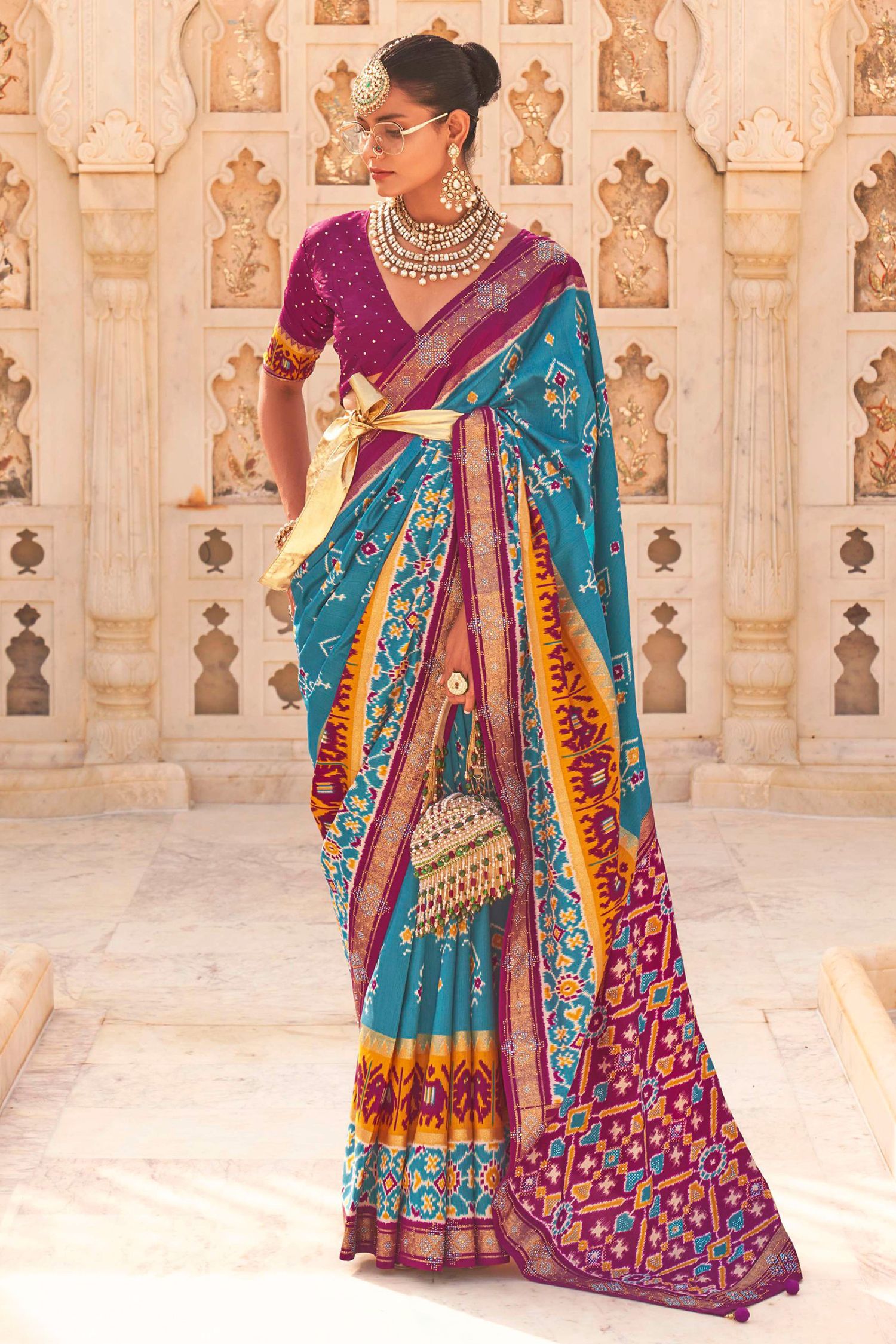 Astral Blue Woven Patola Silk Saree