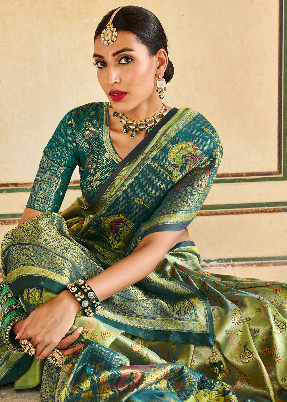 Barley Green Designer Banarasi Saree