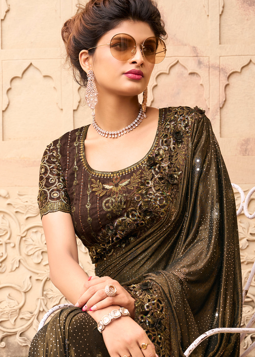 Irish Brown Designer Silk Saree