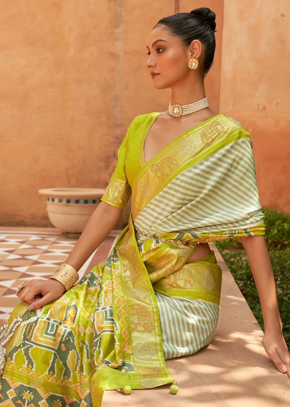 Lemon Green Patola Silk Saree