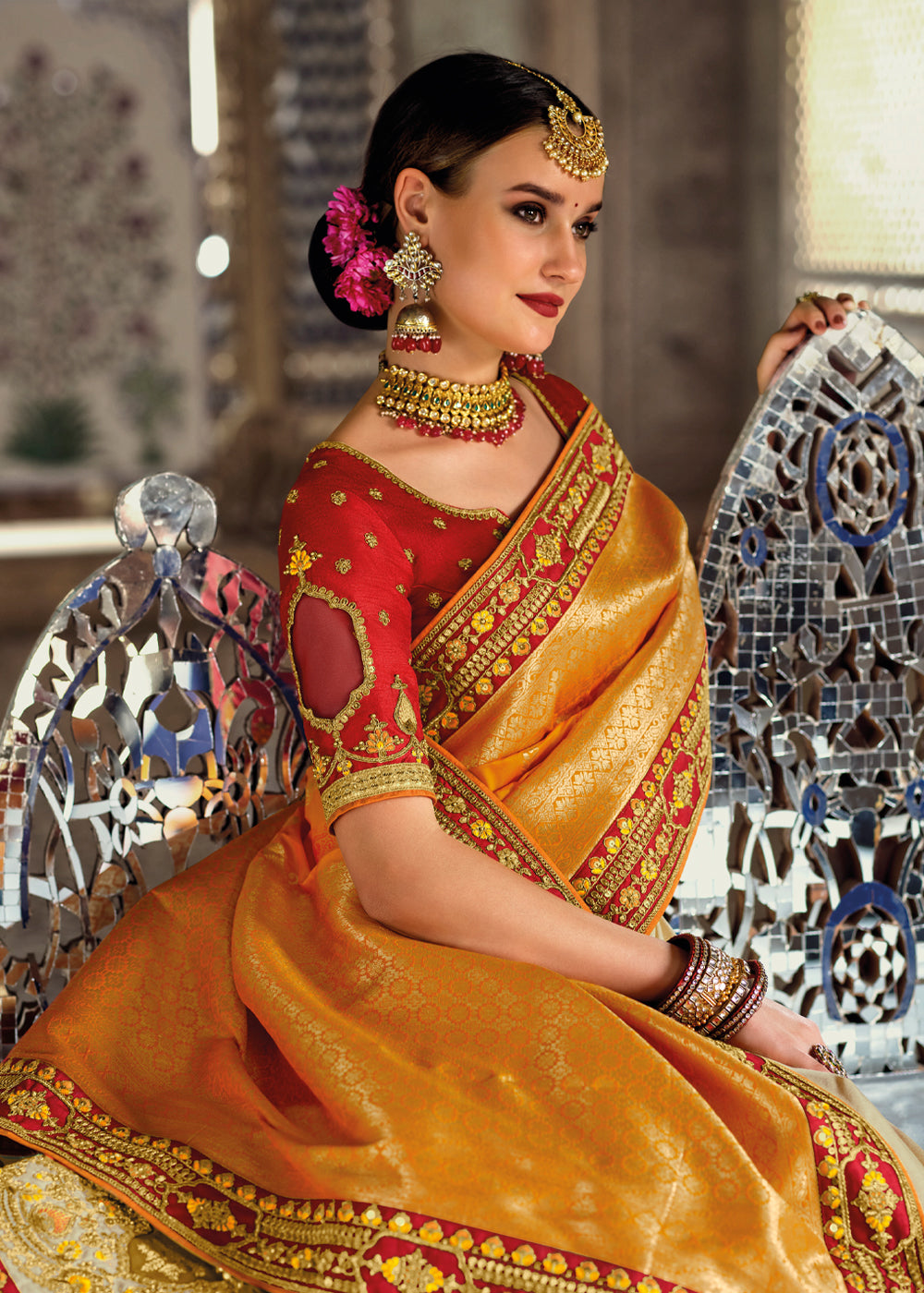 Marzipan Yellow Zari Woven Designer Banarasi Saree