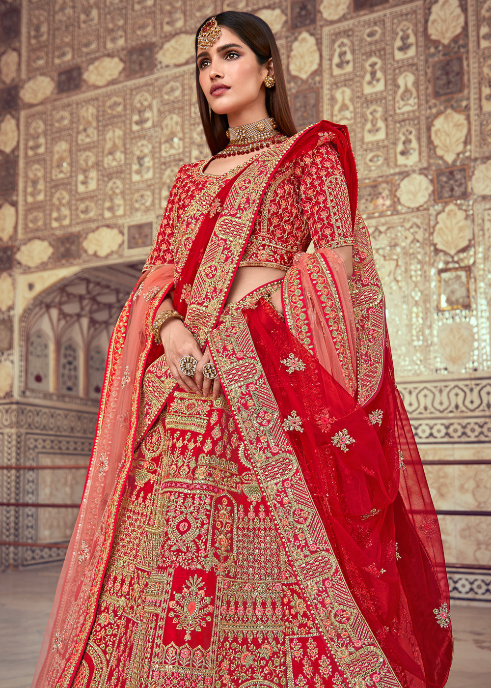 Thunderbird Red Heavy Embroidered Designer Lehenga