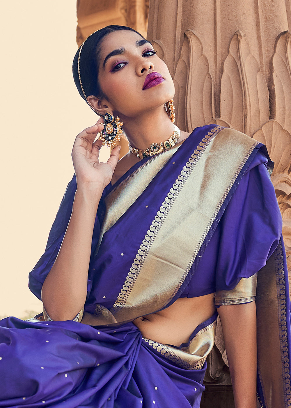 Cosmic Cobalt Blue Woven Banarasi Satin Silk Saree