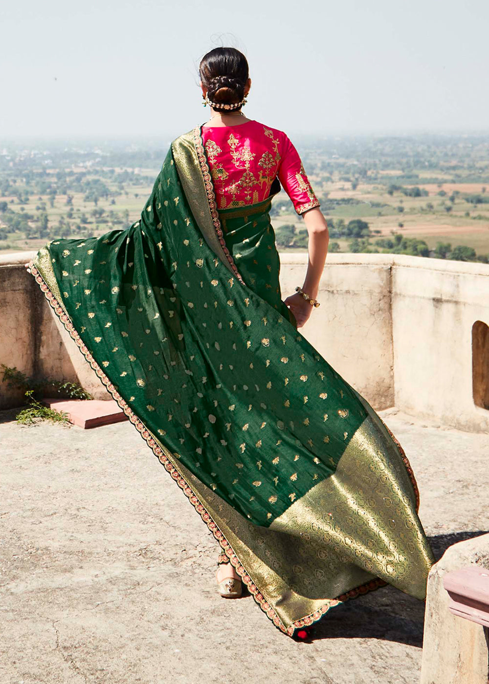 Finlandia Green and Pink Zari Woven Designer Banarasi Saree