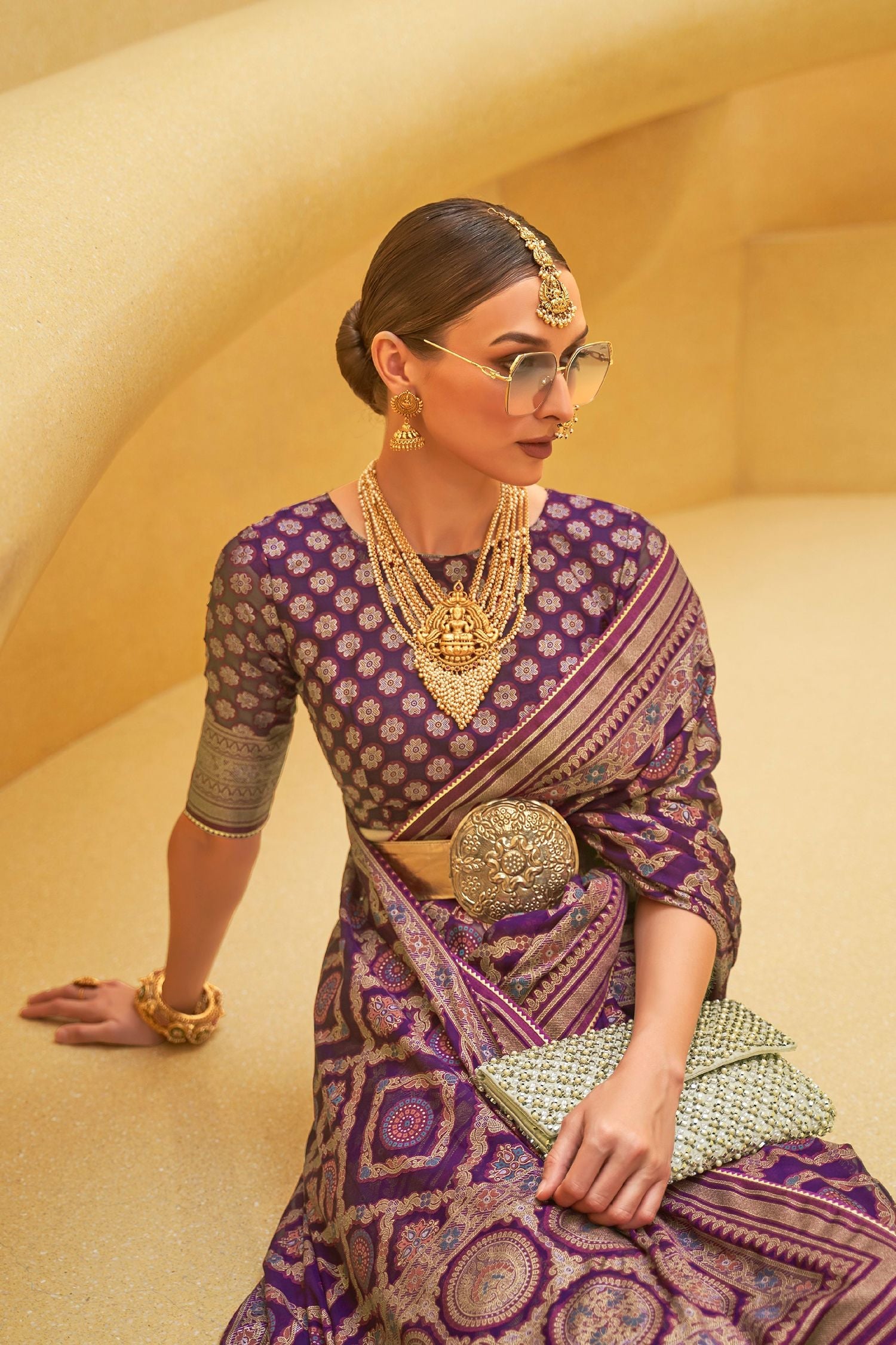 Cyber Purple Zari Woven Brasso Organza Saree