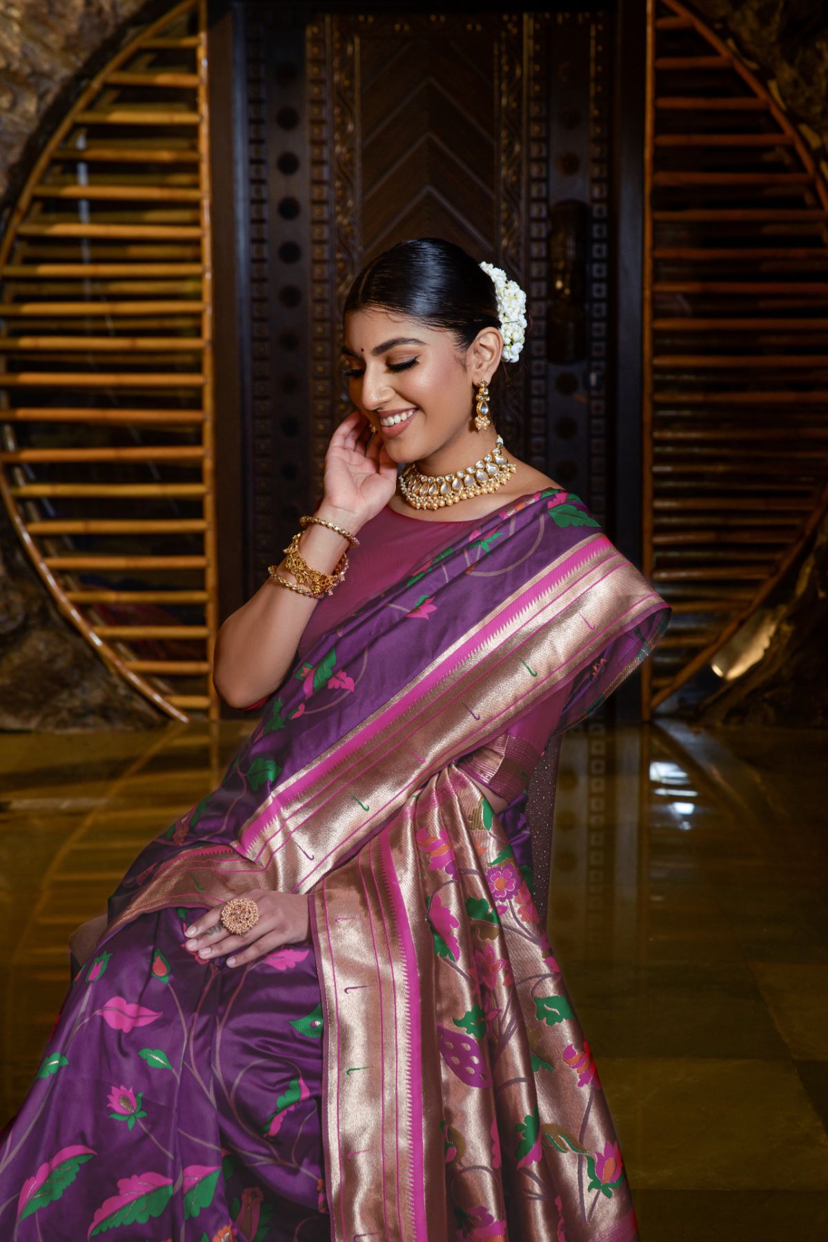 Rose Quartz Purple Banarasi Paithani Silk Saree